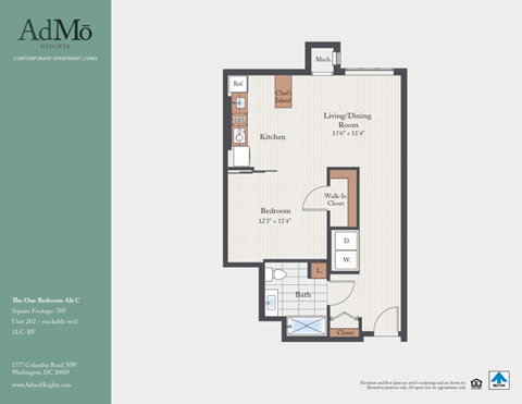 Floor plan for 1 bed, 1 bath, 813 sqft